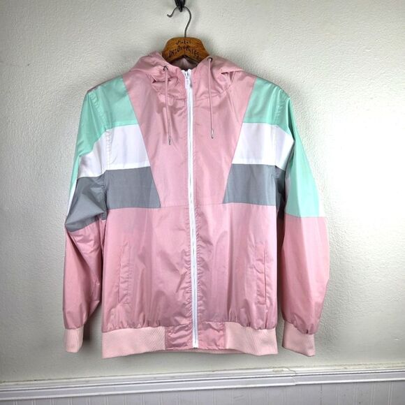 Women's Sovereign State 80's 90's Y2k Retro Pastel Colorblock Windbreaker Jacket - Picture 1 of 12